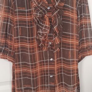 Apple Bottoms Brown and Orange Plaid Blouse